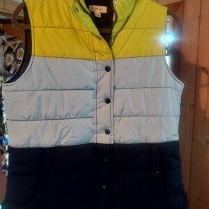 Style & Co. Colorblock Puffer Vest - Yellow, Light Blue, and Black